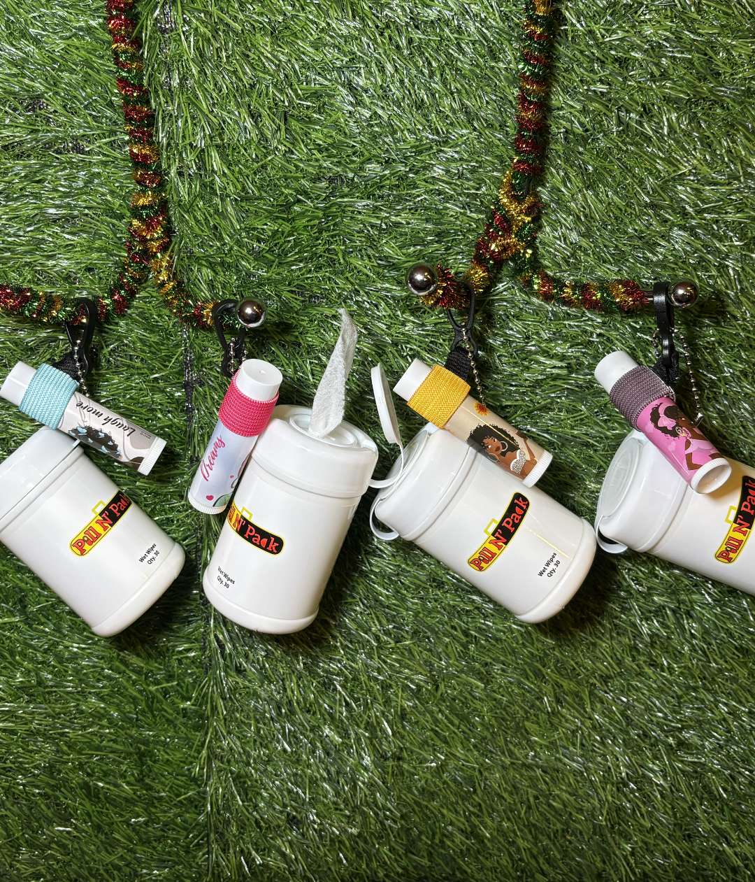 Bade Reel Chapstick w/ Holder and Mini Wet Wipes Keychain